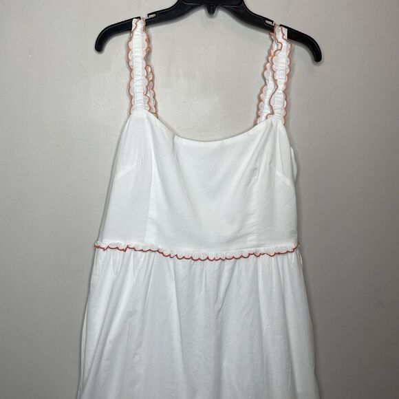 J.CREW Midi Dress Women 14 White Orange Scalloped Trim NEW Pockets Cotton CA107 - Picture 6 of 15